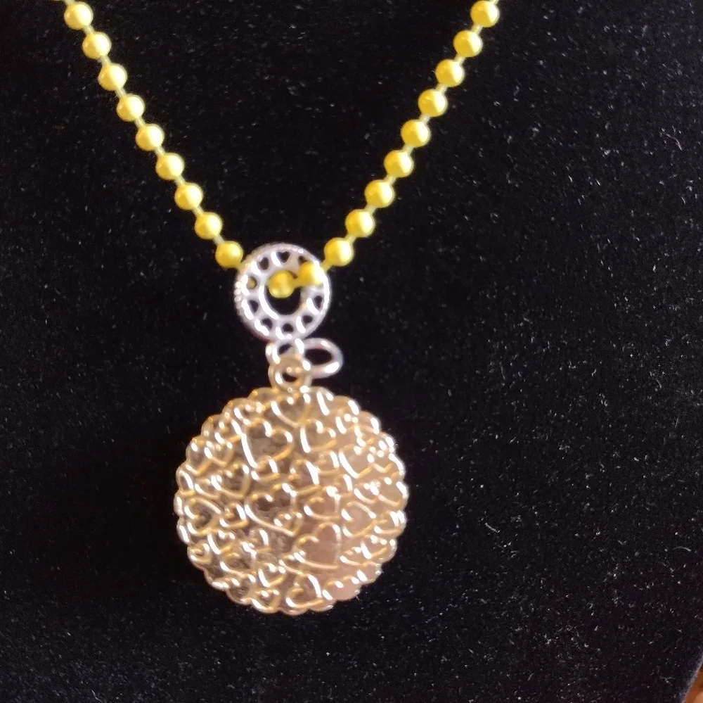 Happy Birthday Cake Pendant Charm on a yellow Ball chain Necklace